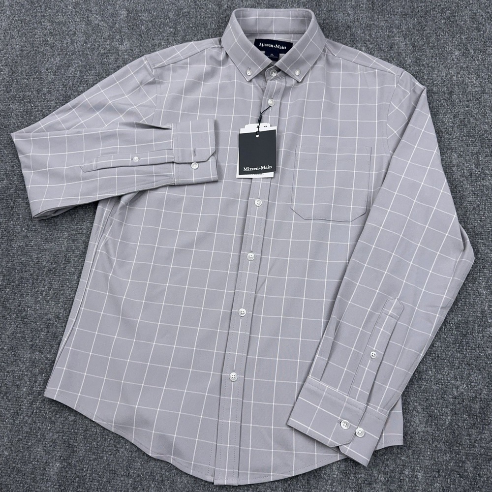 NEW Mizzen‎ + Main Shirt Mens Medium Trim Fit City Flannel Lightweight Wicking